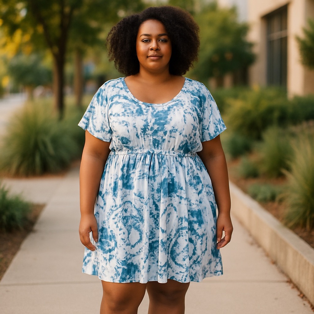 Live 4 Truth Blue White Tie Dye Lightweight Summer Dress w/Back Tie Plus 3x #156